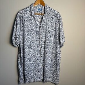 Caribbean Joe Men's Tropical Island Floral‎ Short Sleeve Button Shirt Blue 2XT